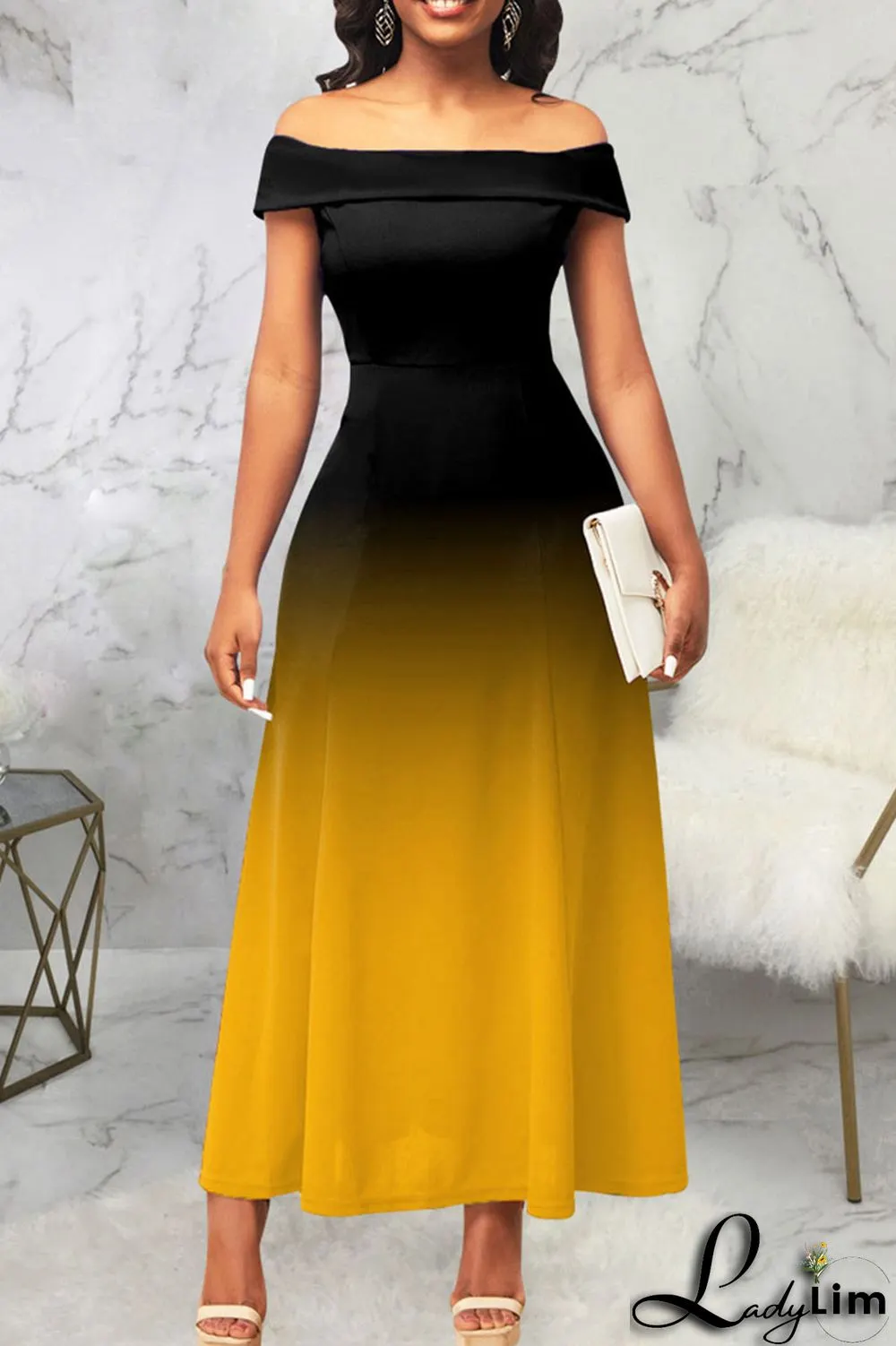 Purple Casual Gradual Change Print Patchwork Off the Shoulder A Line Dresses