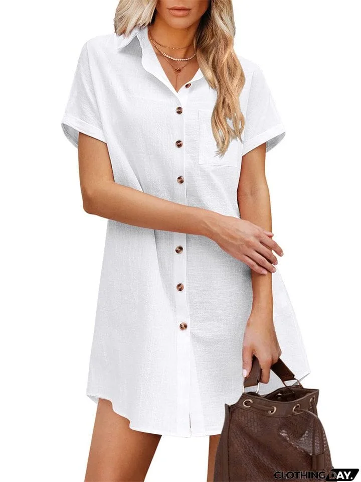 Women's Summer Sexy Button Down Mid-length Beach Blouses