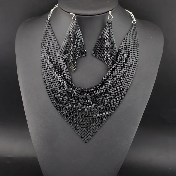 Leopard Sequin Triangle Scarf Necklace & Earrings 2Pcs Set