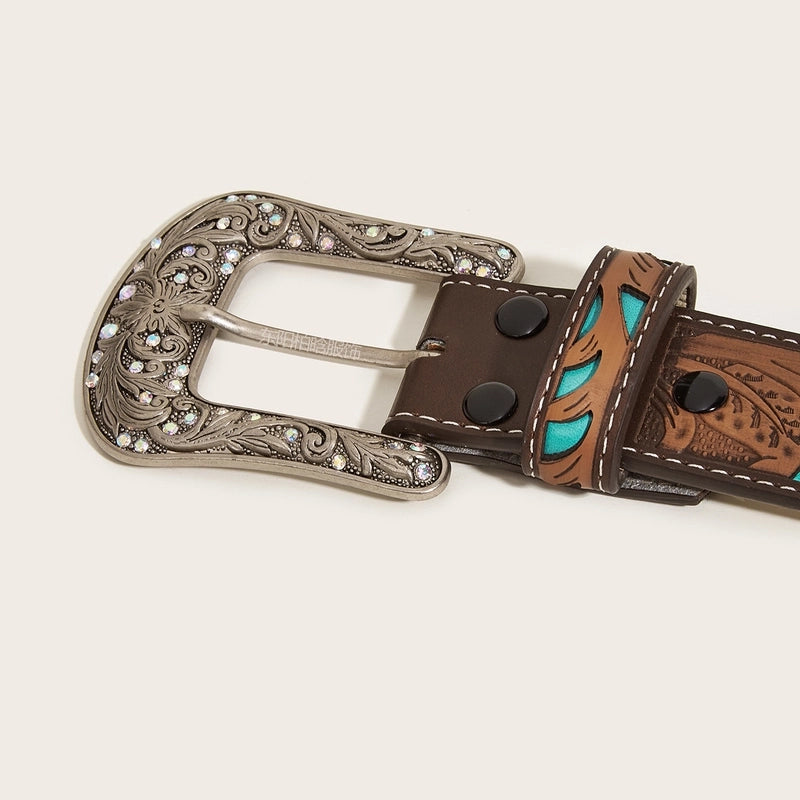 Cowboy Style Color Block Pu Leather Alloy Patent Leather Plating Men’s Leather Belts