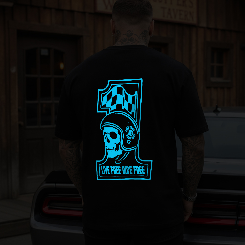 Luminous Motorcycle Skull Cotton T-Shirt