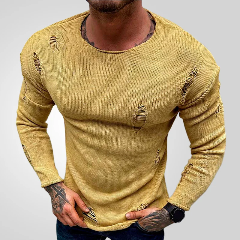 Uveng Uveng Men's Summer New Cave Knit Dress Round Collar Long Sleeve Thin Bottom Shirt SY0177