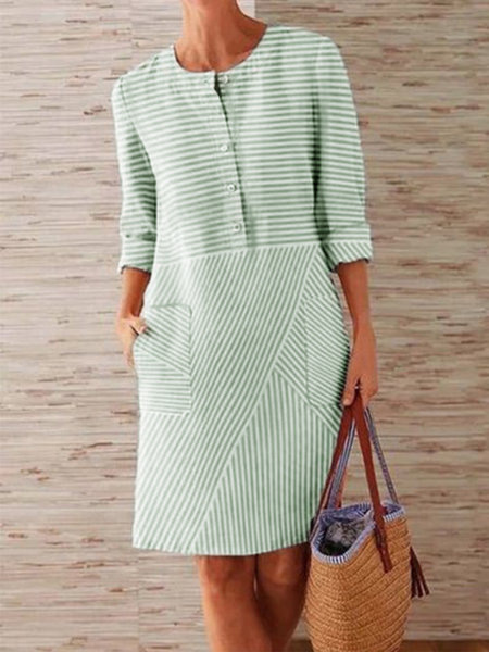 Striped Crew Neck Midi Tunic Dress