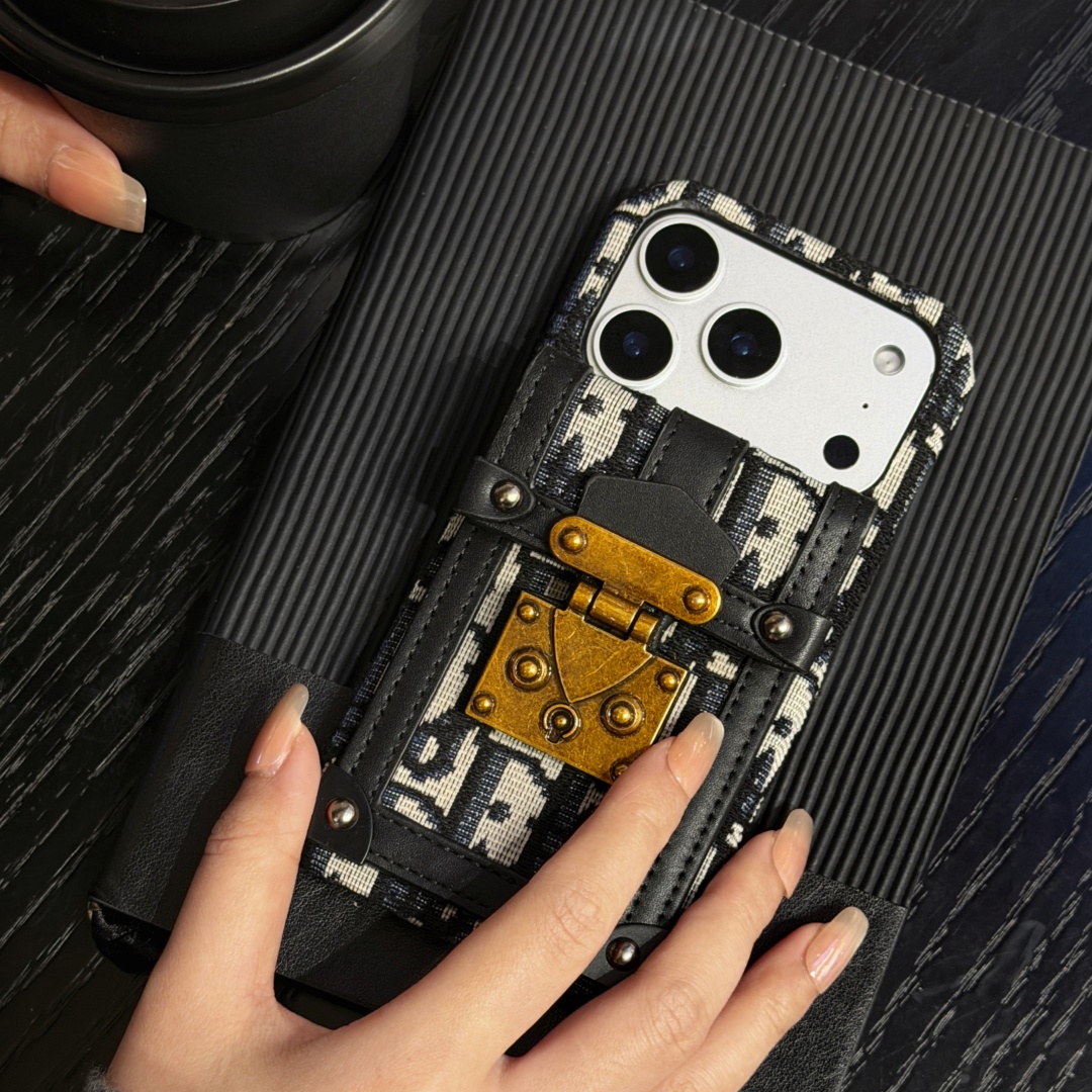 Vintage Dior Jacquard Square Trunk Case for iPhone | Premium Fabric Card Holder