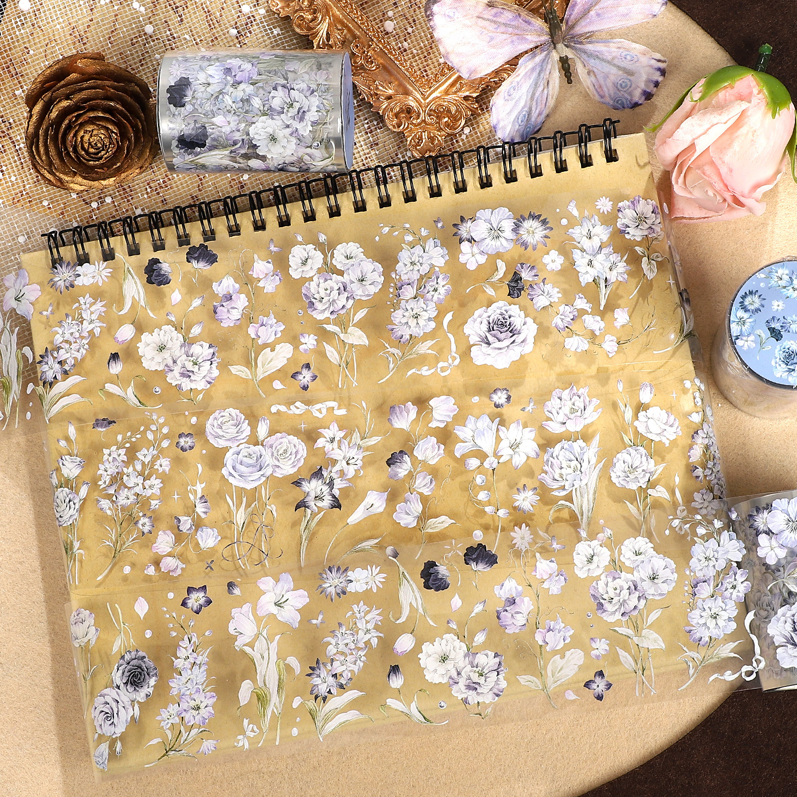 PET 테이프 - 58mm*6m 빈티지 보라색 꽃 식물