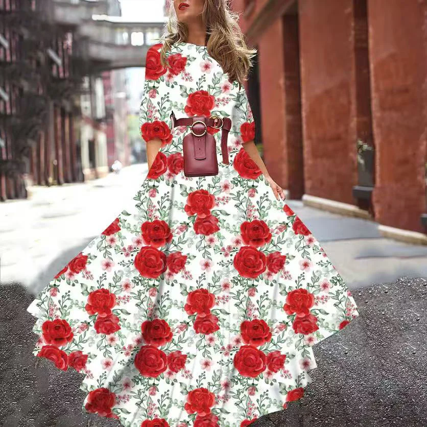 Nigikala Spring New Digital Print Dress Dress Holiday Dress Women's Summer