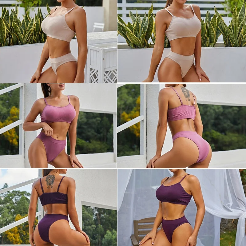 FINETOO S-2XL Women Seamless Bra Lingerie Set Sexy Push Up Crop Top Brazilian Panties Active Sports Sets Fitness Top Underwear