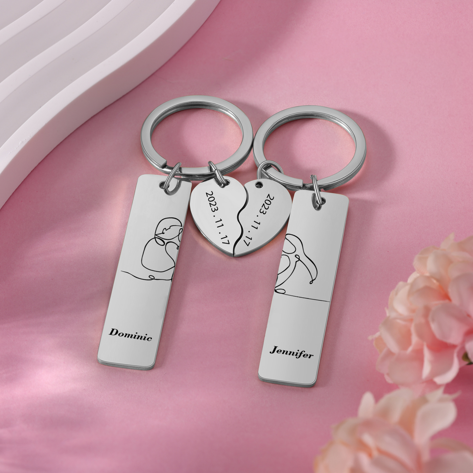 Personalised Couple Keychain Custom 2 Names & 2 Dates Keyring Heart Valentine's Day Gift for Him/Her-Jessemade AU