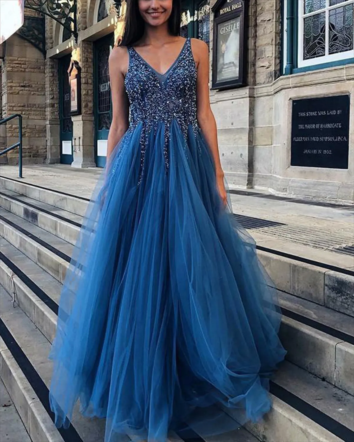 Women's V-neck Sequin Prom Dress