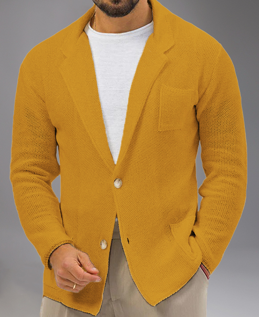 Business Knitted Notched Lapel Two Button Utility Pocket Jacket