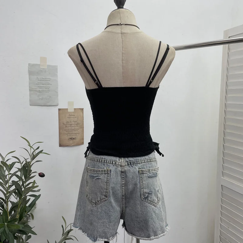 Nigikala Nigikala Outside Wearing Hottie Fake Two Splicing Lace Slings Vest Short Sleeveless Top 12282