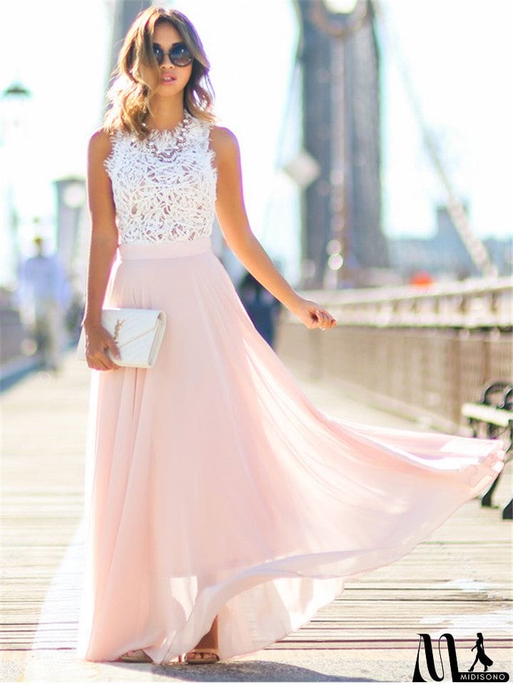 MidiSono - Women's Pretty Lace Chiffon Maxi Dress