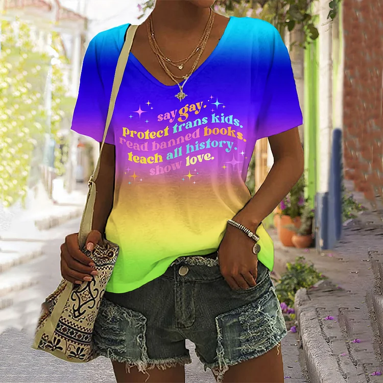 Say Gay Protect Trans Kids Read Banned Books Teach All History Show Love Print T-Shirt