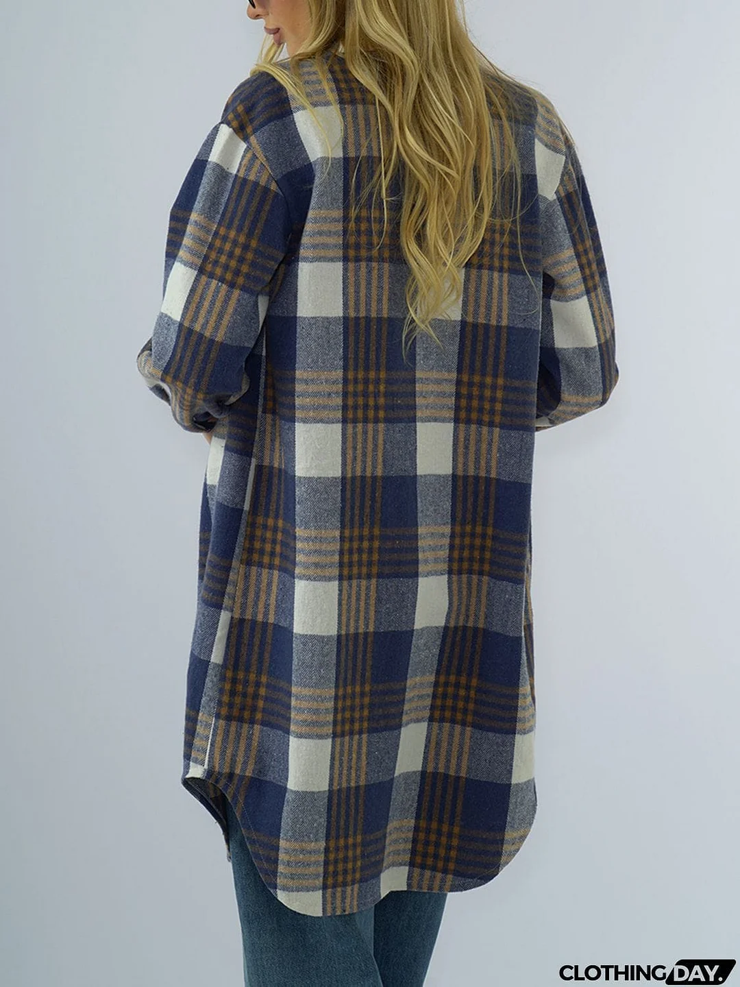 Plaid Collared Neck Long Sleeve Coat