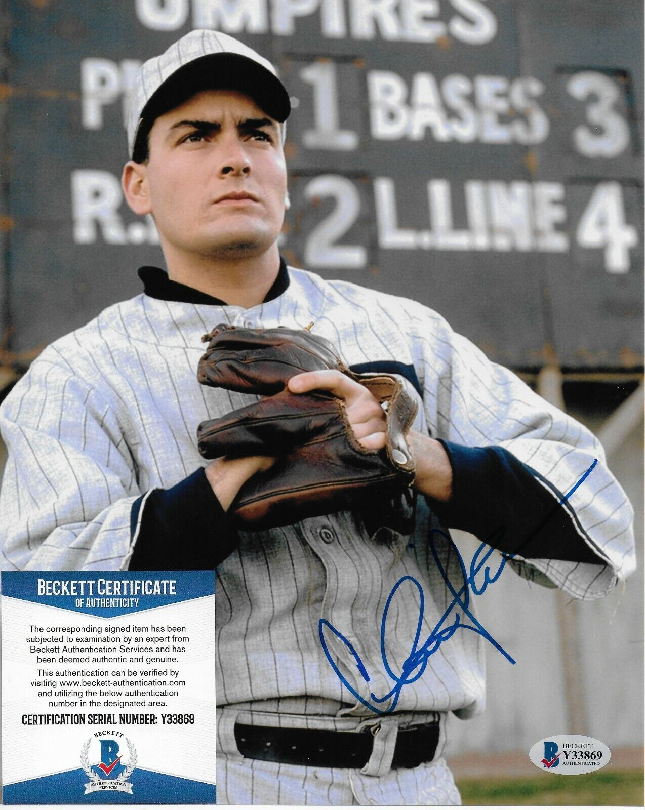 Charlie Sheen Eight Men Out Original Autographed 8X10 Photo Poster painting w/Beckett COA