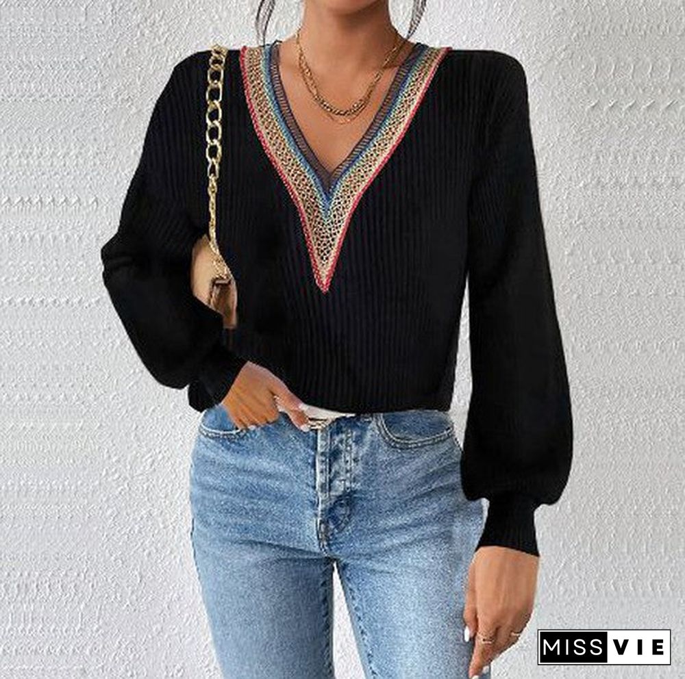 Chic V-Neck Long Sleeve Sweater