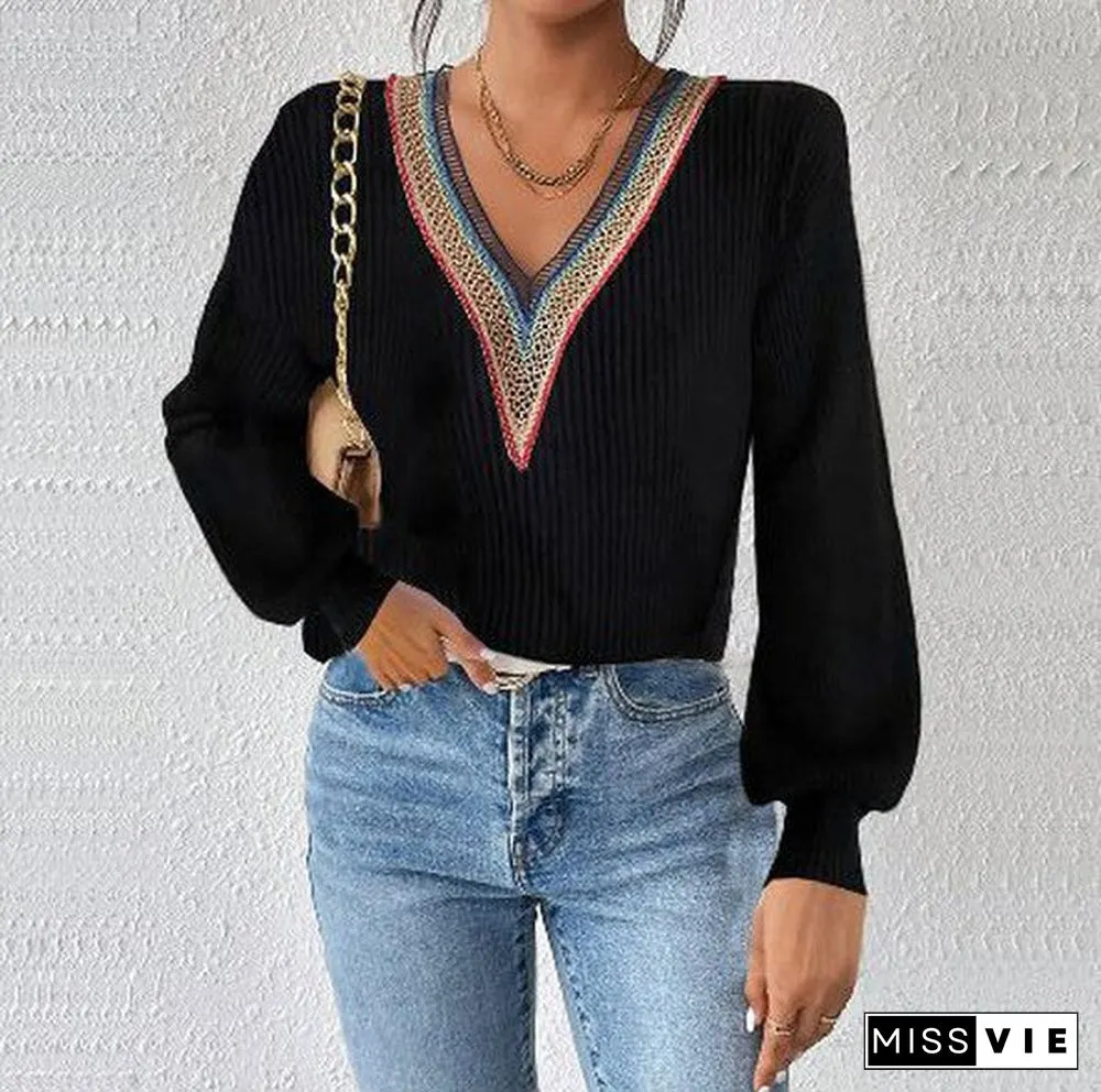 Chic V-Neck Long Sleeve Sweater