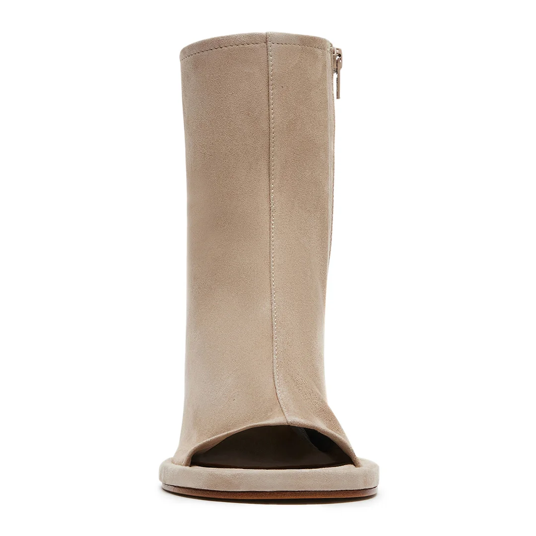 Beige Faux Suede Open Toe Cut-Out Side-Zip Ankle Boots for Women  