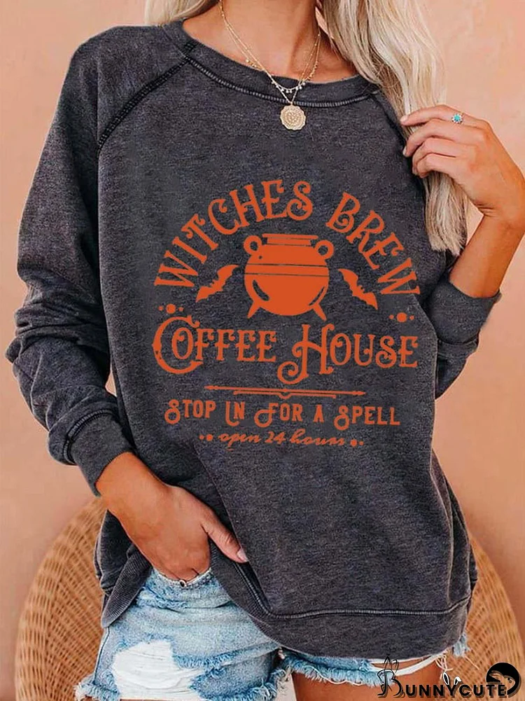 Women's Halloween Witches Brew Coffee Co.Stop In For A Spell Est.1692 Print Sweatshirt