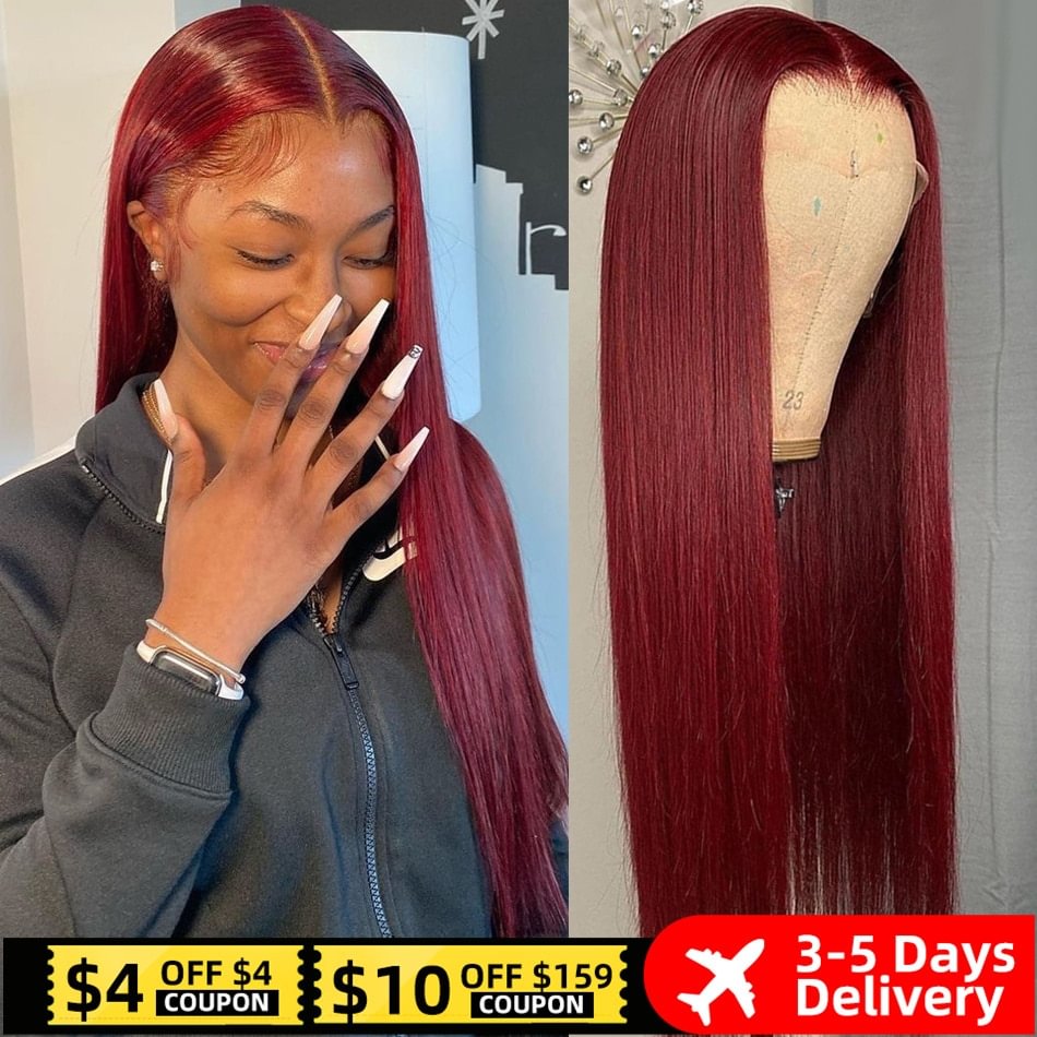 99j Burgundy Colored HD Lace Frontal Human Hair Wigs 13x4 Lace Front Human Hair Wigs Pre Pucked Lace Frontal Human Hair Wigs US Mall Lifes
