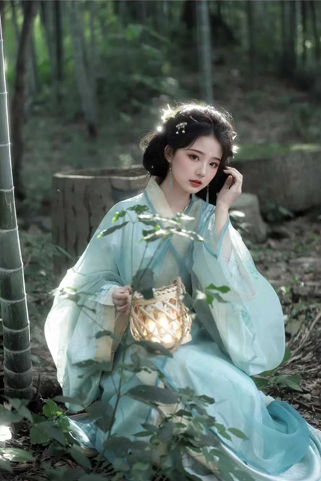 Warring States Cyan Robe with Chinese Style and Straight Hem - shanlan 山岚 Stupa Stones