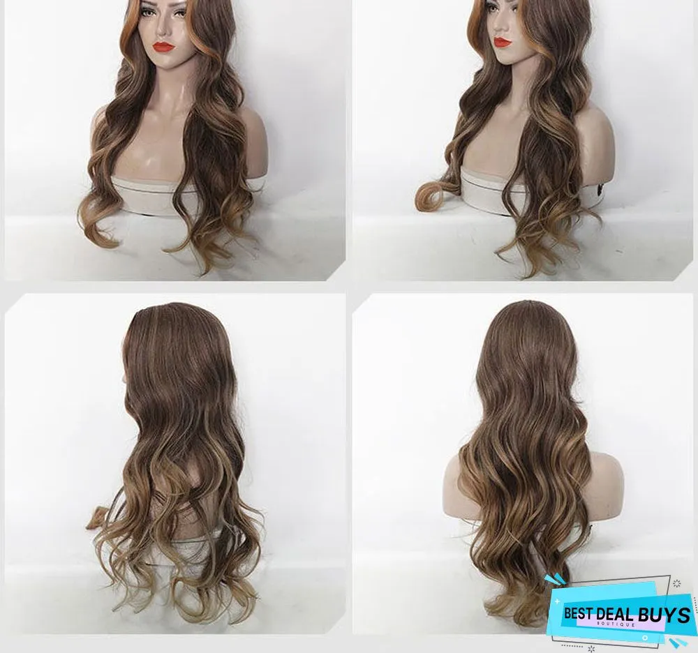 The New Split Left and Right Oblique Wig Headgear Is Dyed with Gradient Long Curly Hair
