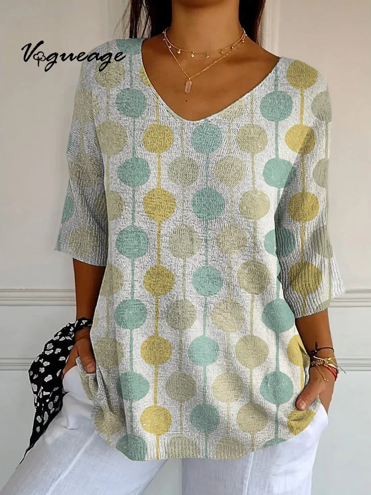 Fashionable And Elegant Colorful Dots Printed Knitted Sweater