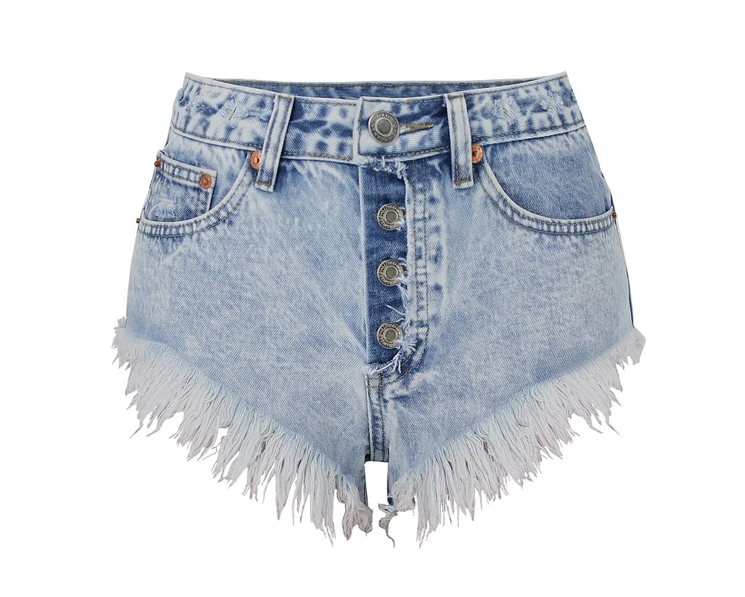 Women's Summer High Waisted Buckle Denim Shorts Beach Short Pants