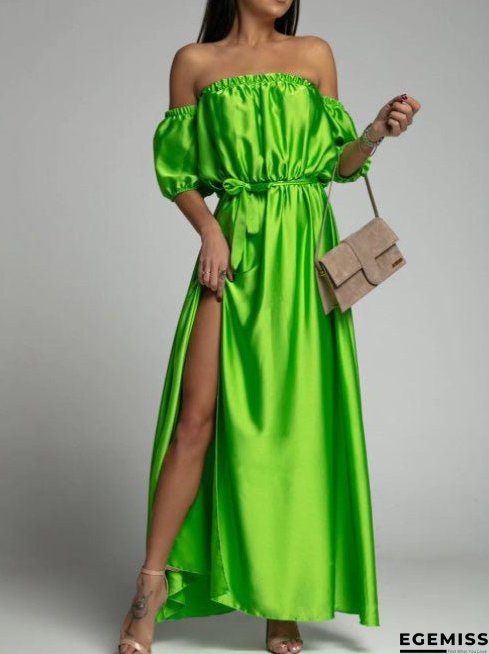 Women's Dresses One-Shoulder Short Sleeve Slit Dress | EGEMISS