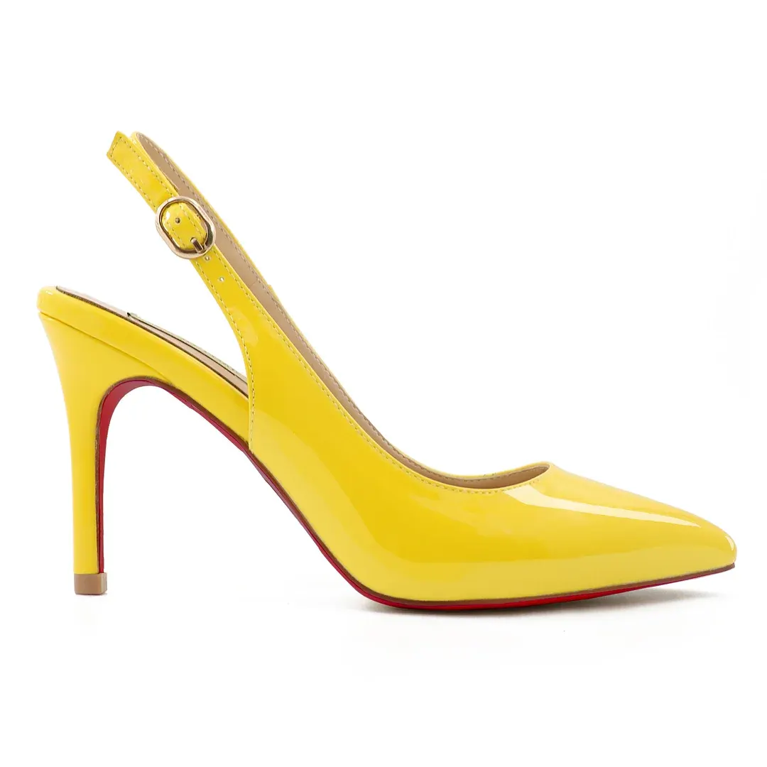 90mm Women's Pointed Toe Slingback Heels Red Bottoms Pumps Comfortable Dress Shoes-vocosishoes