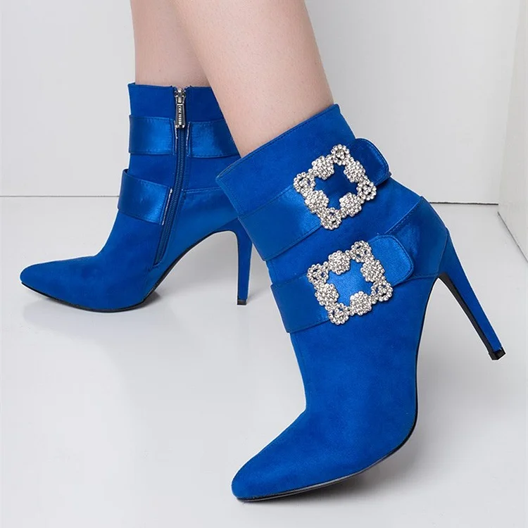 Cobalt Blue Fashion Boots Stiletto Heel Suede Ankle Boots |FSJ Shoes