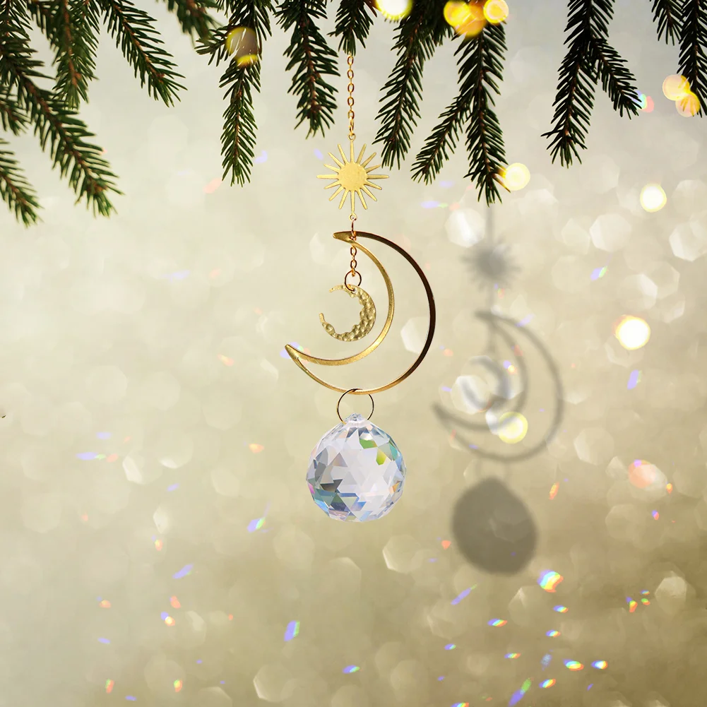 Moon Sun Ball Crystal Suncatcher Hanging Metal Pendant Garden Decor (19)