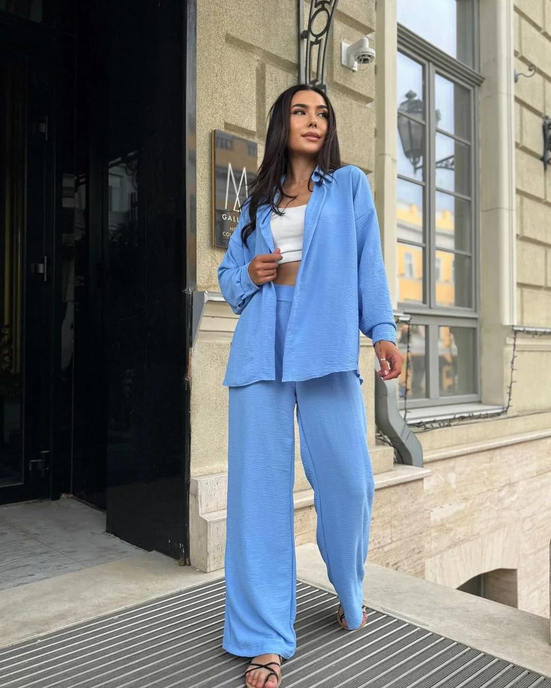 Churchf Churchf New Autumn Solid Color Lapel Long Sleeve Shirt Jacket Casual Pants Set