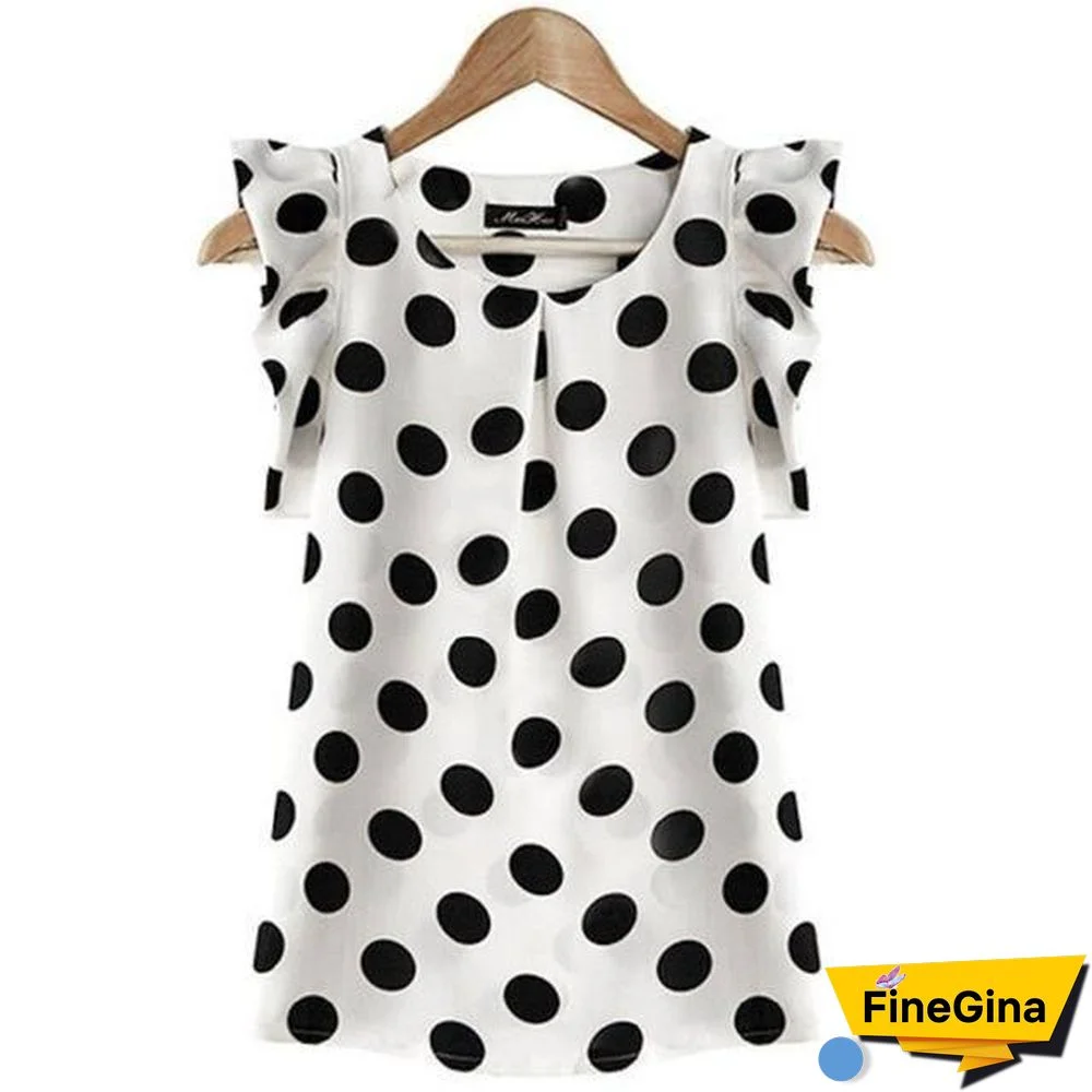 CHSDCSI Summer Shirts Black White Tops Polka Dot Women Chiffon Blouse Ruffled Short-sleeve Shirt Female Plus Size Blouse