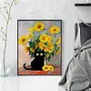 Van Gogh Sunflowers And Black Cat-11CT Stamped Cross Stitch 40*50cm/15.75*19.69in
