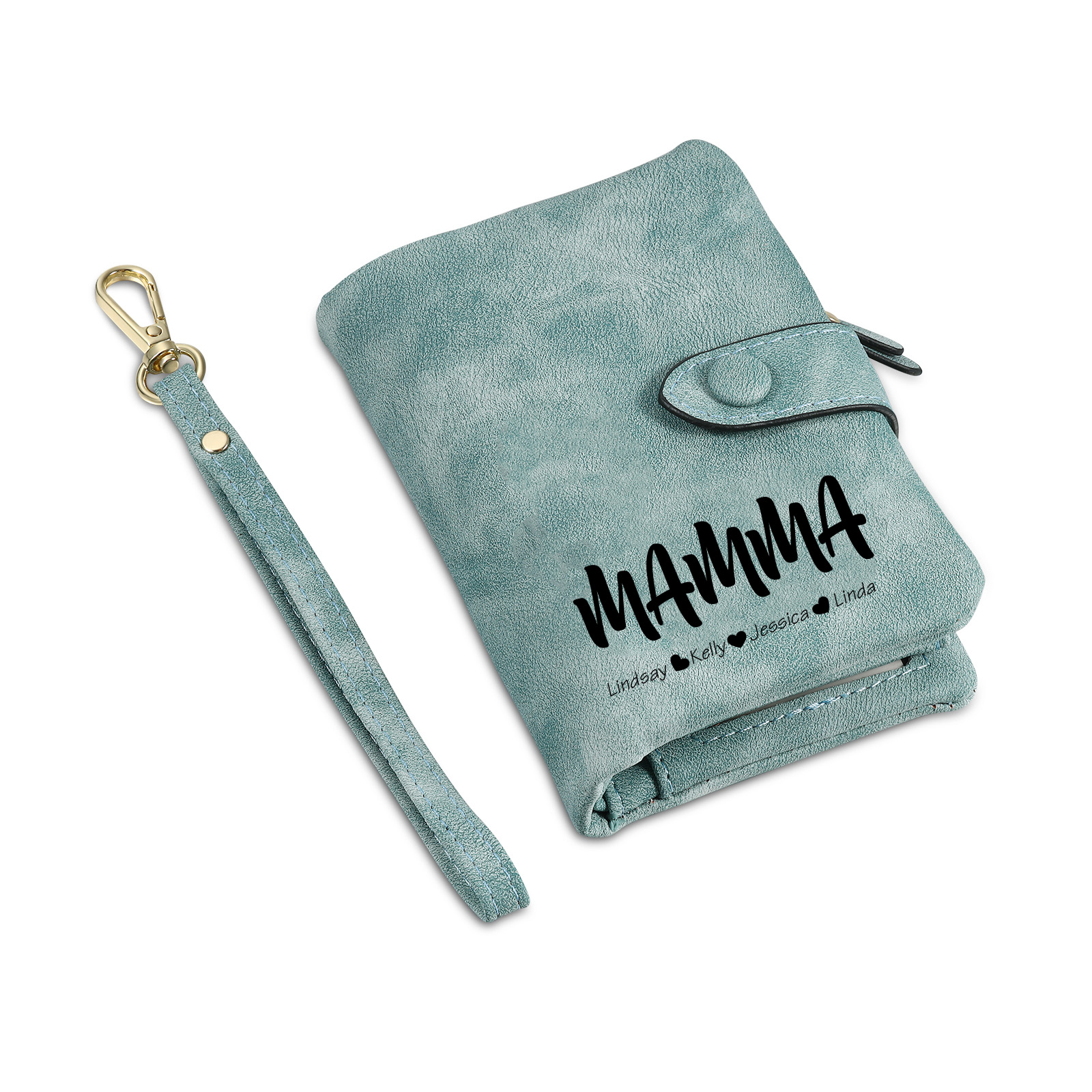 Portafoglio in PU pelle con 4 nomi & 2 testi & 1 foto personalizzati per mamma