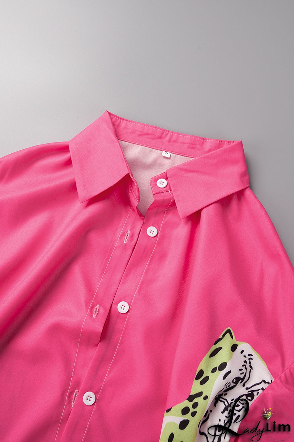 Rose Red Casual Street Print Patchwork Buckle Turndown Collar Tops