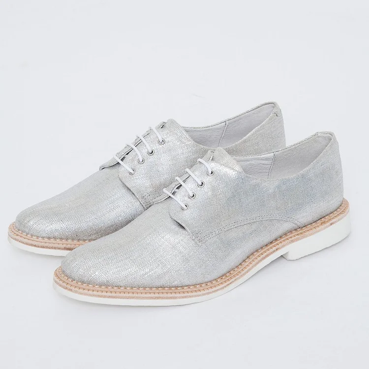 Silver Comfortable Fabric Vintage Flats Women's Oxfords |FSJ Shoes