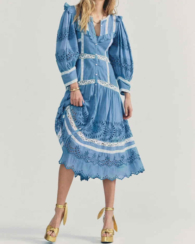 Long sleeve embroidered midi dress