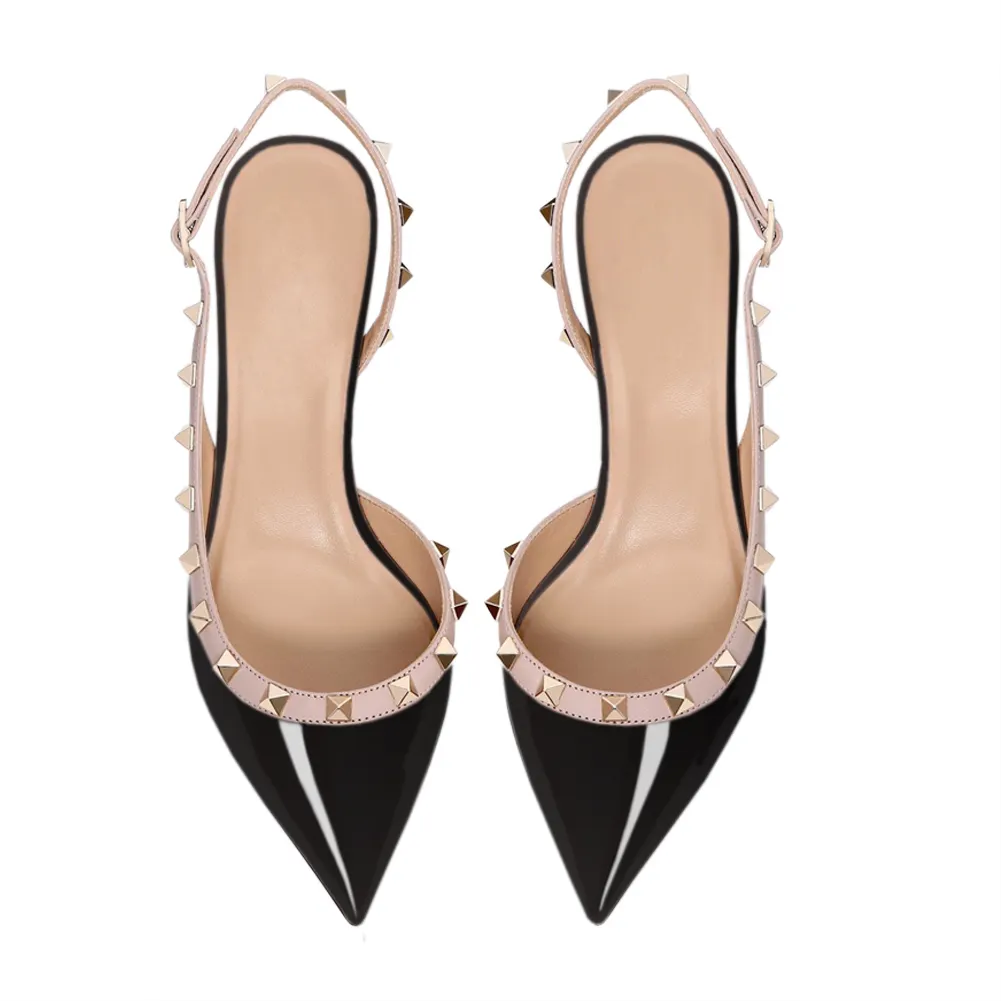 60mm Women's Midd Heels Pumps Rivets Buckle Closure Black Sandals-vocosishoes
