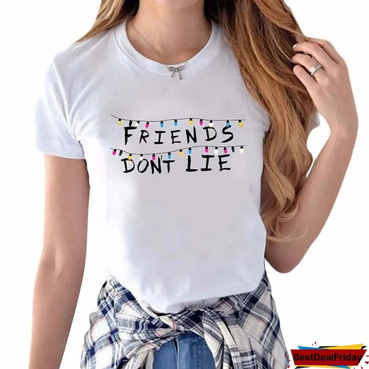 Stranger Things Women T-Shirt Friends Don'T Lie Letter Print Short Sleeve T Shirts