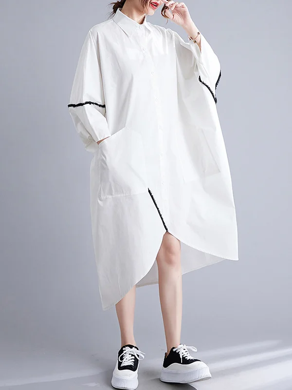 Artistic Retro Loose Split-Joint Midi Shirt Dress