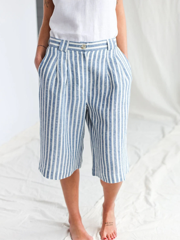 Striped Cotton And Linen Shorts hjn Shicloths