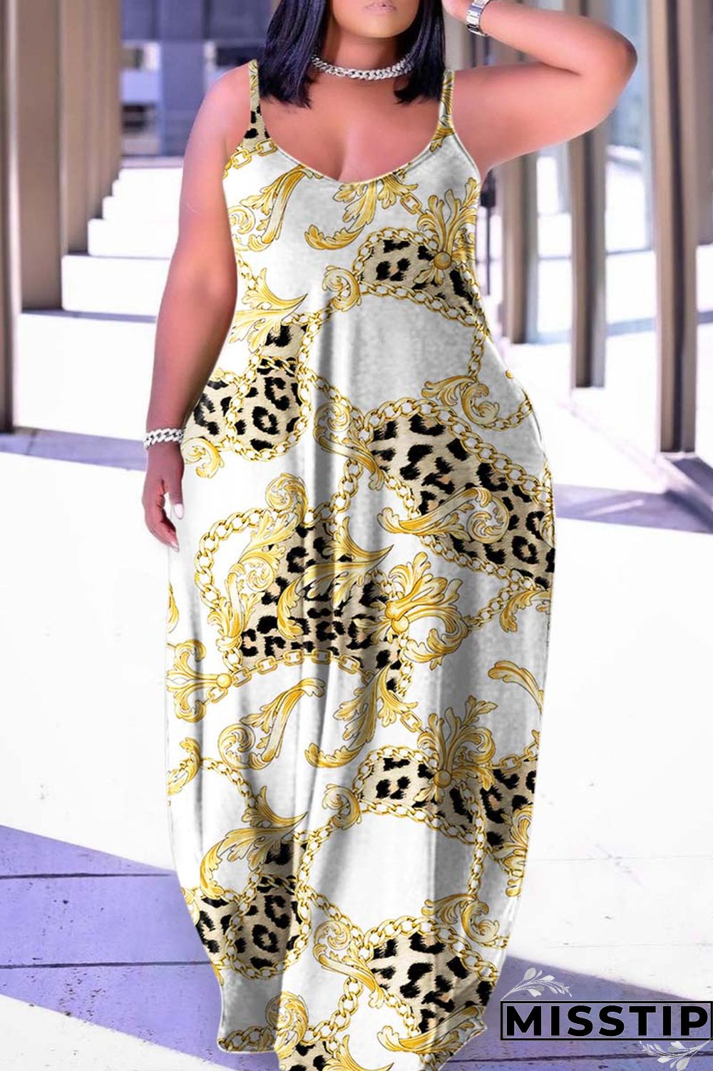 Pink Sexy Casual Print Backless Spaghetti Strap Long Dress Dresses