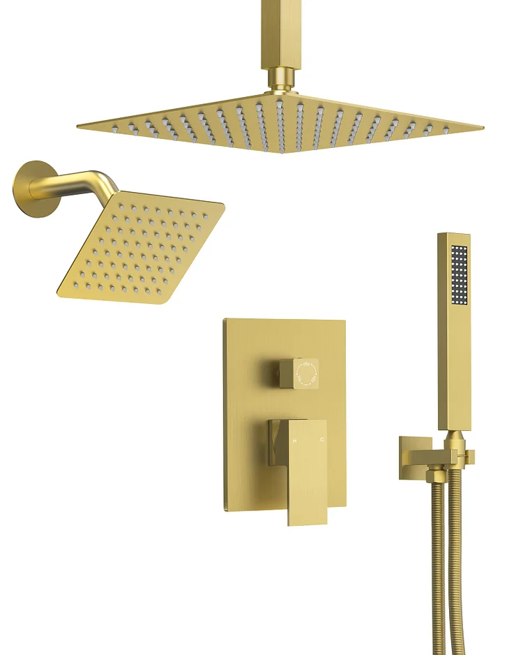 EVERSTEIN Ceiling Mount Dual Shower System in Brushed Gold SFS-1060-GD10