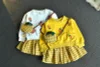 Kid Baby Girl Autumn Embroidered Long Sleeve Plaid Skirt Dress 2 Pcs Set