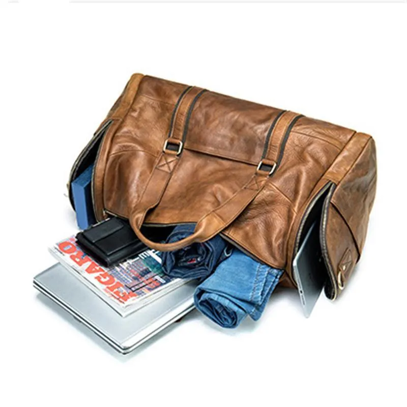 Mens Large Capacity Travel Leather Vintage Duffel Bags