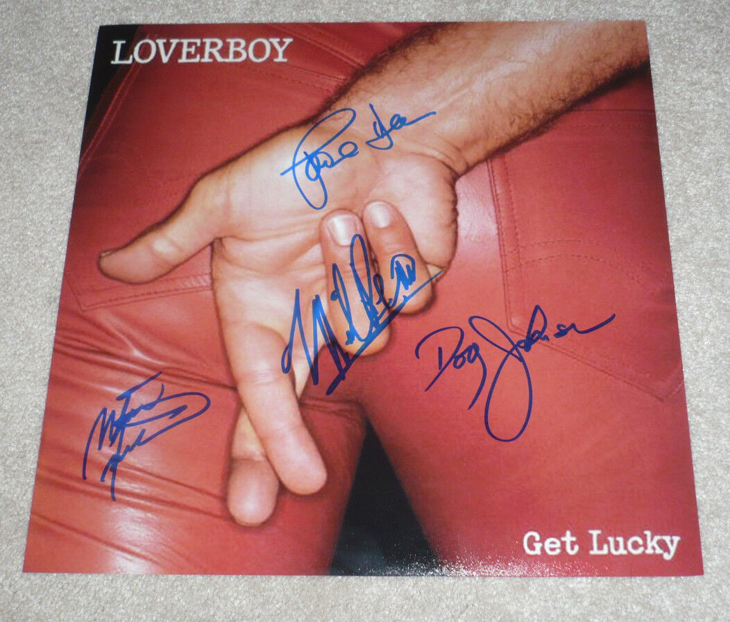 LOVERBOY ROCK BAND HAND SIGNED AUTHENTIC 12X12 RECORD ALBUM FLAT Photo Poster painting w/COA X4