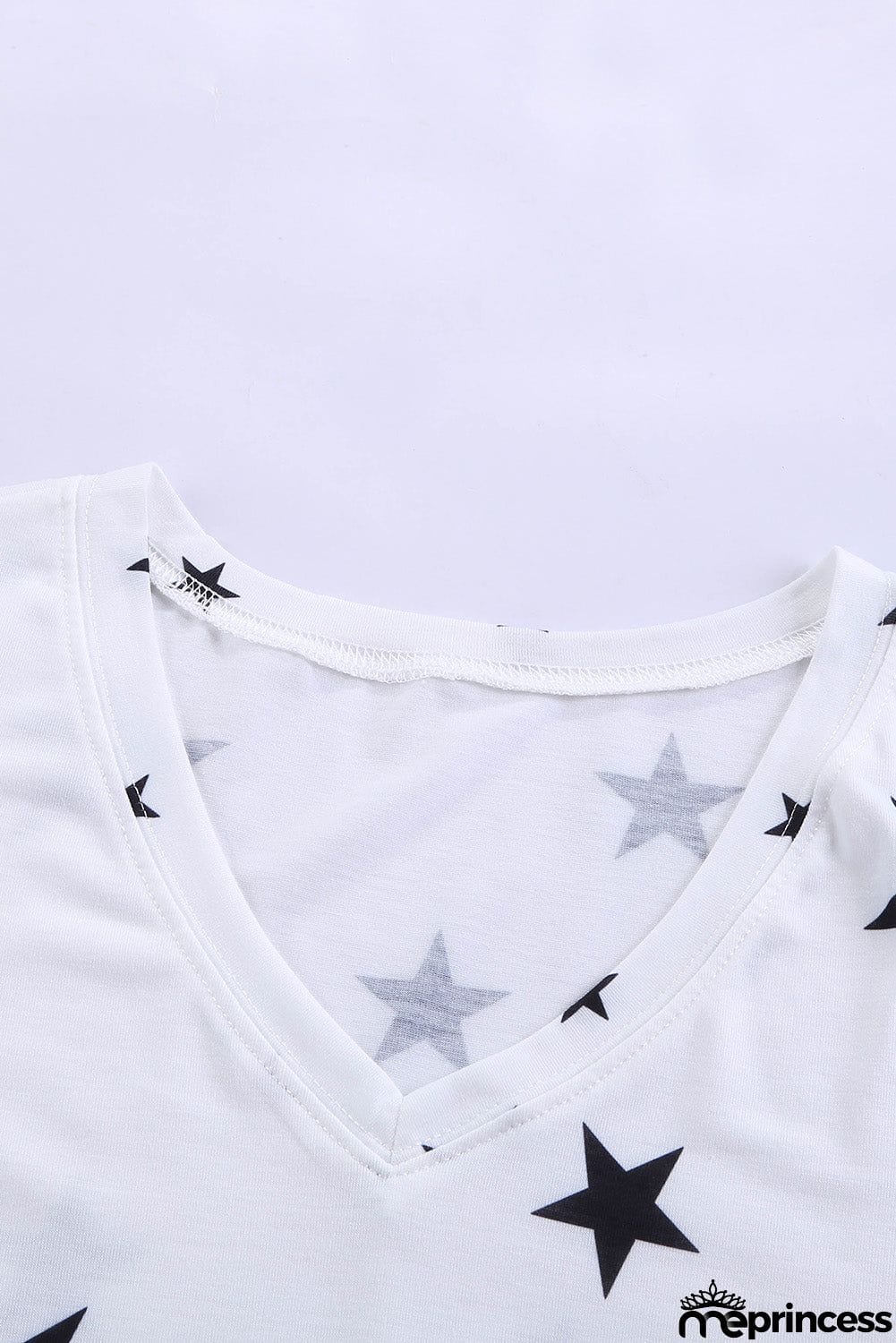 V Neck Stars Print Gray T-shirt
