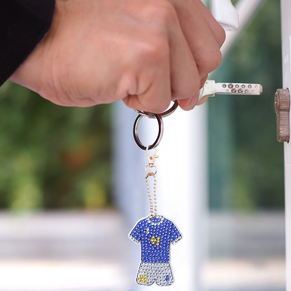 8pcs 5D Diamond Painting Kit Keychain DIY Football Uniform Shape Hanging Pendant